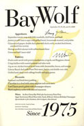Twenty-fifth anniversary menu, Bay Wolf Restaurant, 2000.