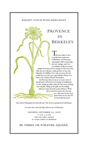 Provence in Berkeley poster, Kermit Lynch Wine Merchant, 2006